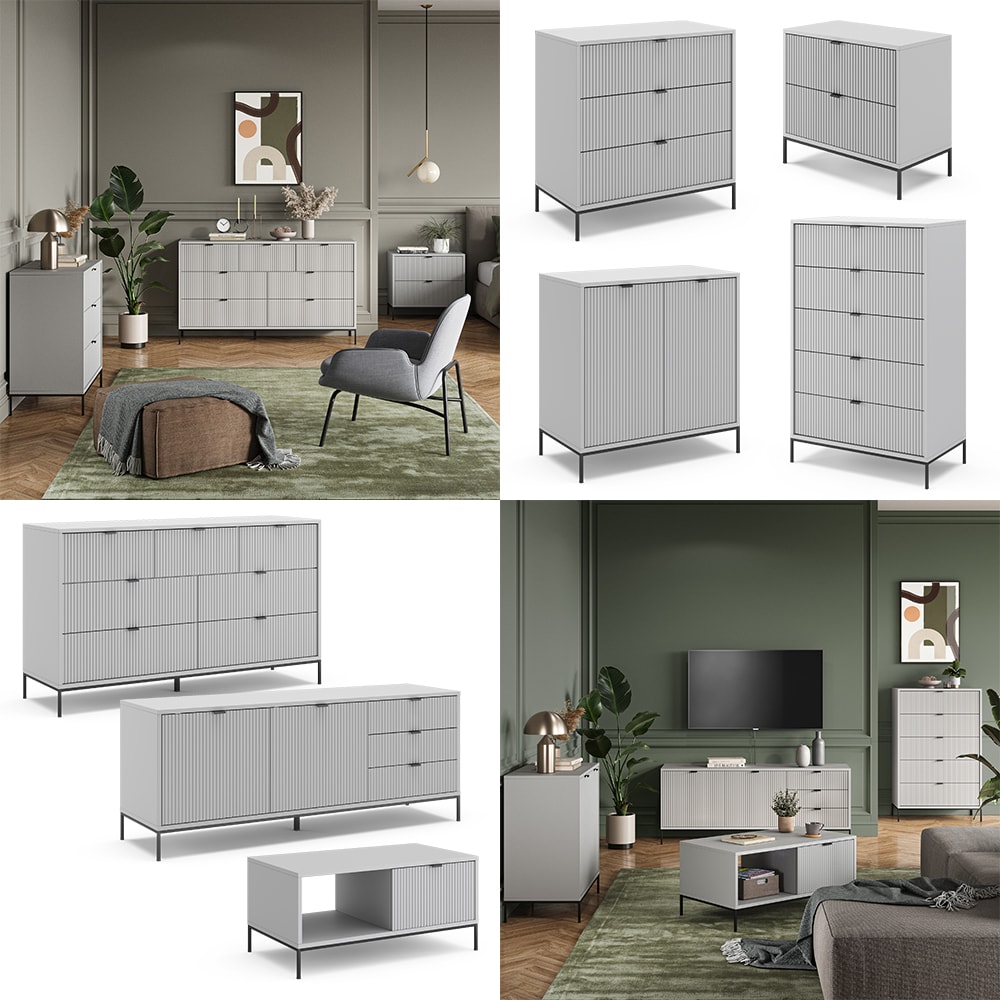 Vicco Nachtkommode Eliza 2er Set, Grau 66 x 36 cm, Nachttisch mit 2 Schubladen