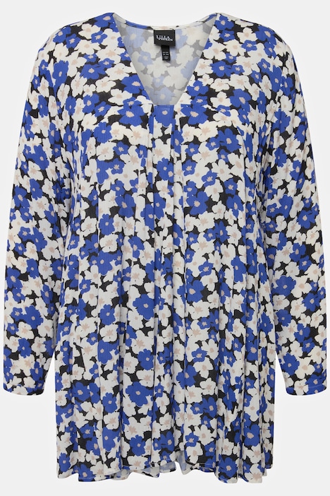 Bluse, bedruckt, A-Linie, Carree-Ausschnitt, Langarm