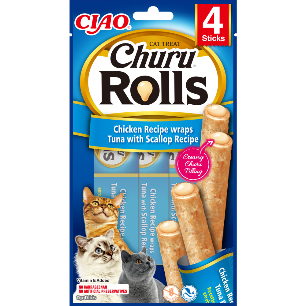 Ciao Kattensnack Churu Rolls Tonijn - Sint Jacobsschelp40 gr