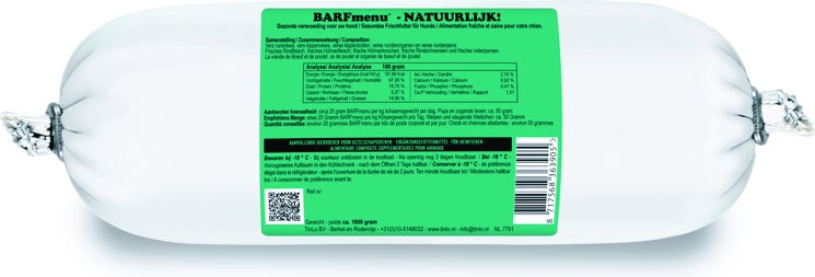 BARFmenu diepvries hondenvoer Natuurlijk rund en kip 500 g