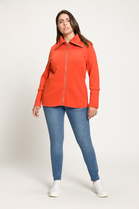 Sweatjacke, drapierter Stehkragen, Kunstleder-Details