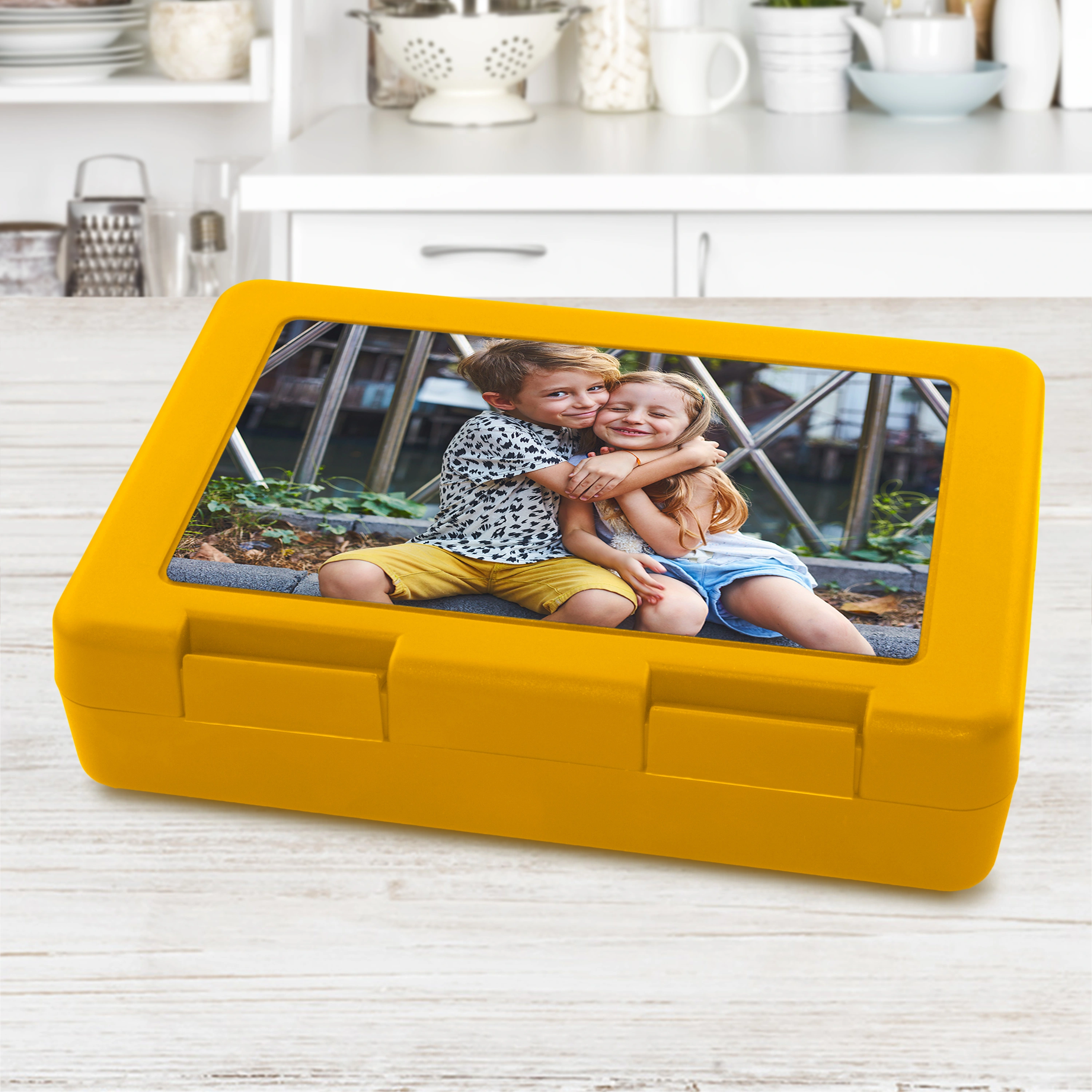 Brotdose mit Foto oder Namen bedrucken (Farbe: gelb)