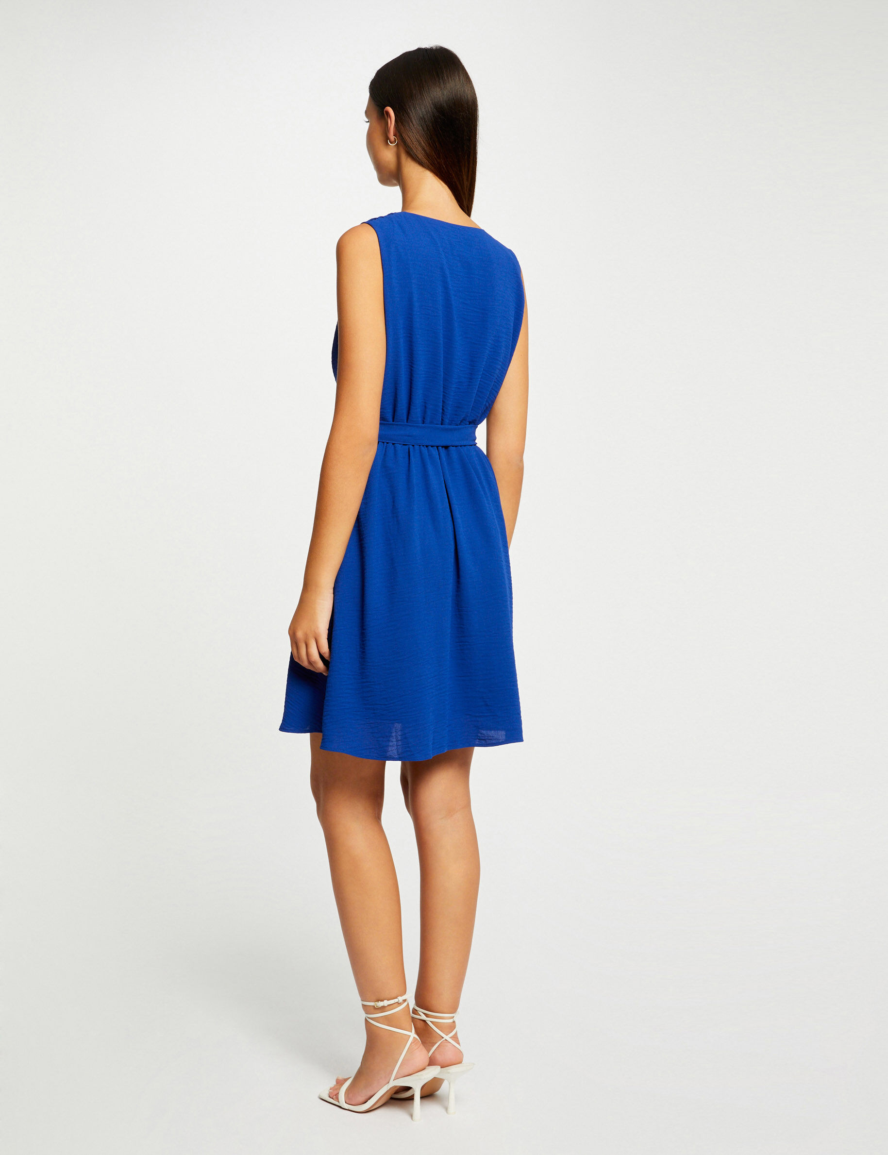 Robe portefeuille fluide ceinturée bleu electrique femme - bleu_electrique