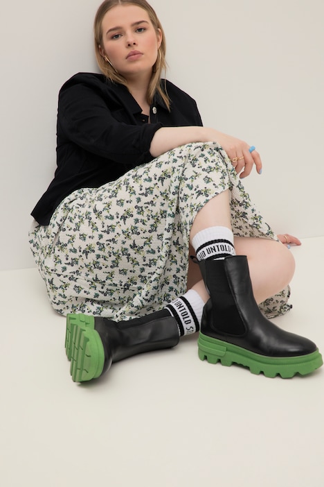 Chelsea-Boots, Leder, farbige Plateausohle, Weite H
