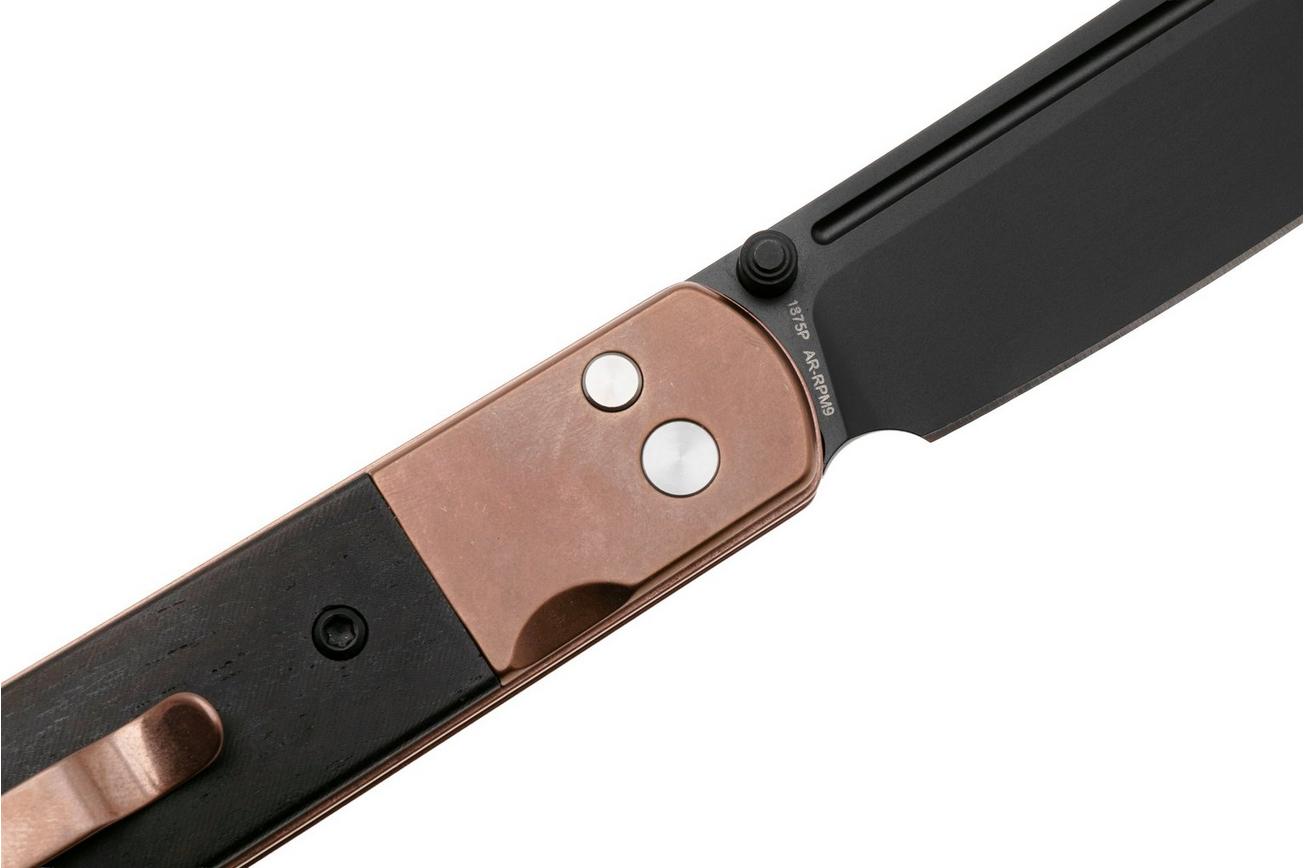 Artisan Cutlery Holm 1875P-BRG, Black PVD AR-RPM9, Black PVD Steel, Black G10 Inlay, Rose Gold PVD Hardware zakmes