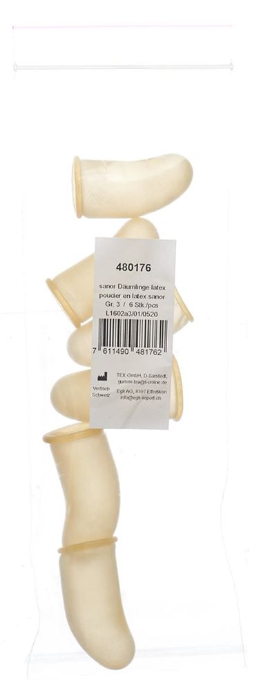 SANOR Däumling Latex<br>6 Stück, Beutel, Gr3