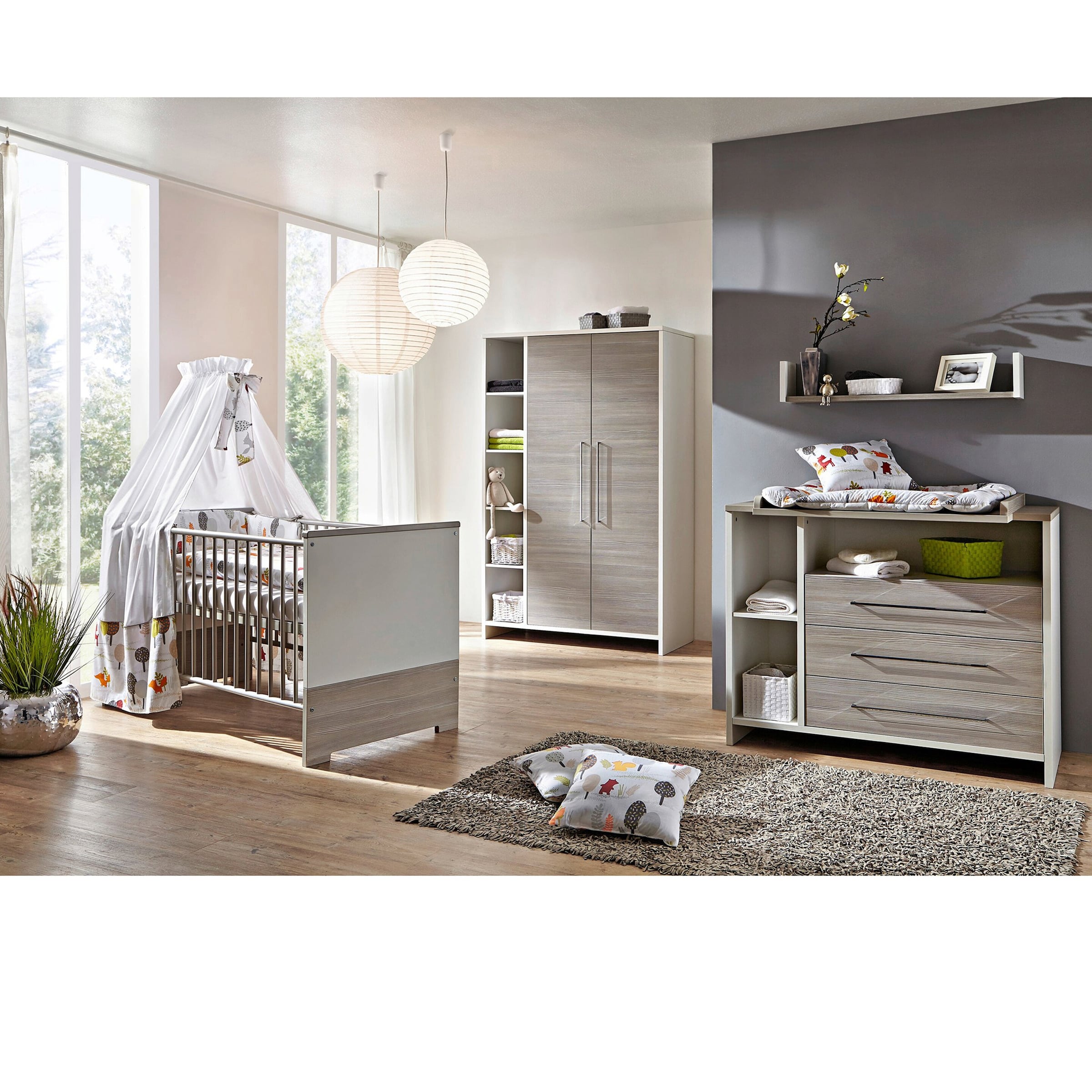 Schardt 3-tlg. Babyzimmer Eco Silber mit 2-türigem Kleiderschrank