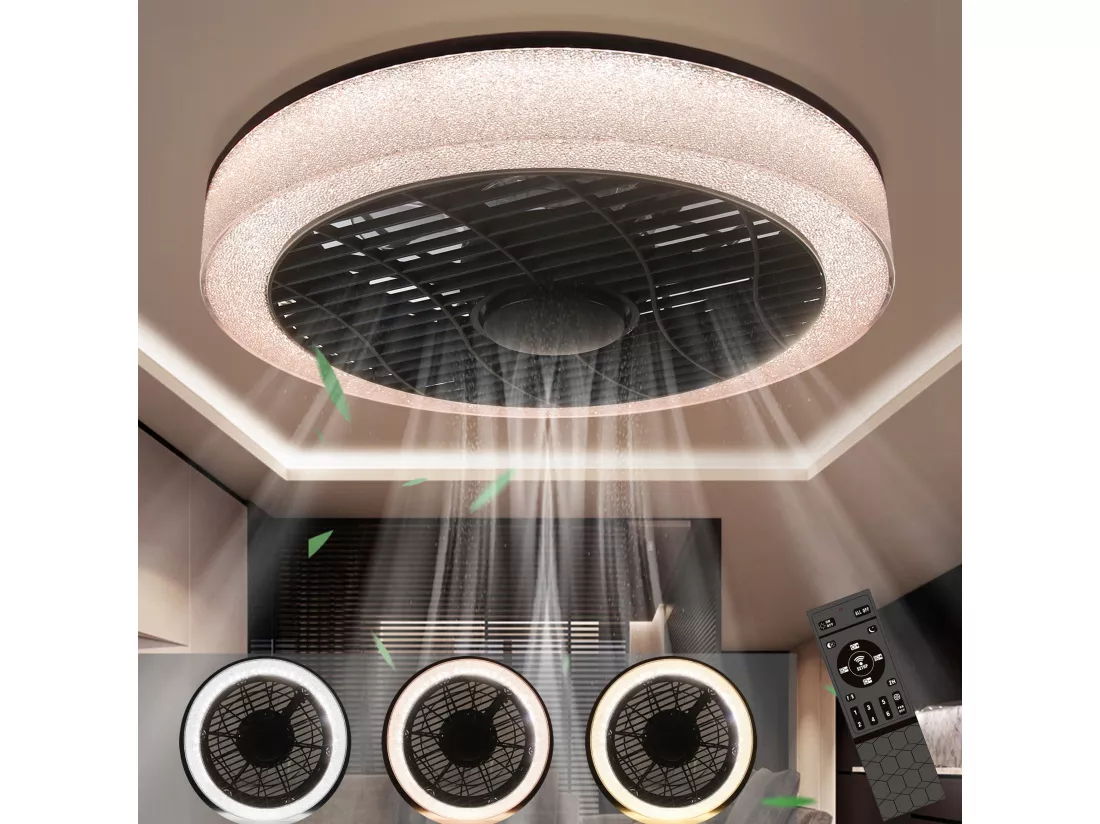 NETTLIFE Ventilateur de plafond LED avec éclairage - 39,5cm Moderne, grand & silencieux, télécommande, minuterie, 34W, 3000K-6000K dimmable