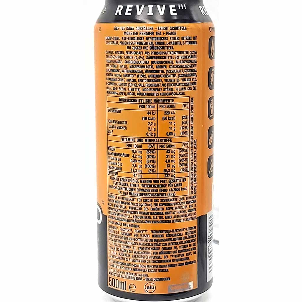12x Monster Rehab Tea + Peach DOSE á 500ml=6L MHD:30.10.26