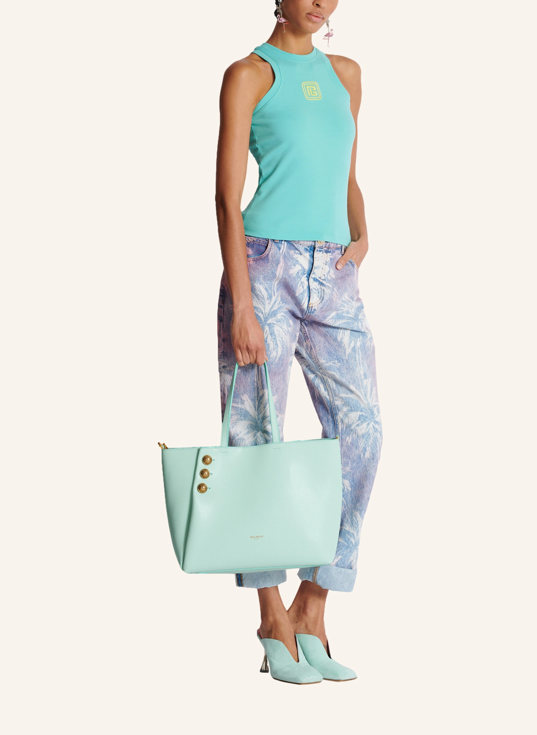 BALMAIN Shopper Emblčme aus genarbtem Kalbsleder