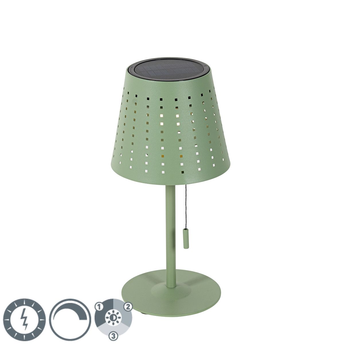 Buiten tafellamp groen incl. LED 3-staps dimbaar oplaadbaar en solar - Ferre