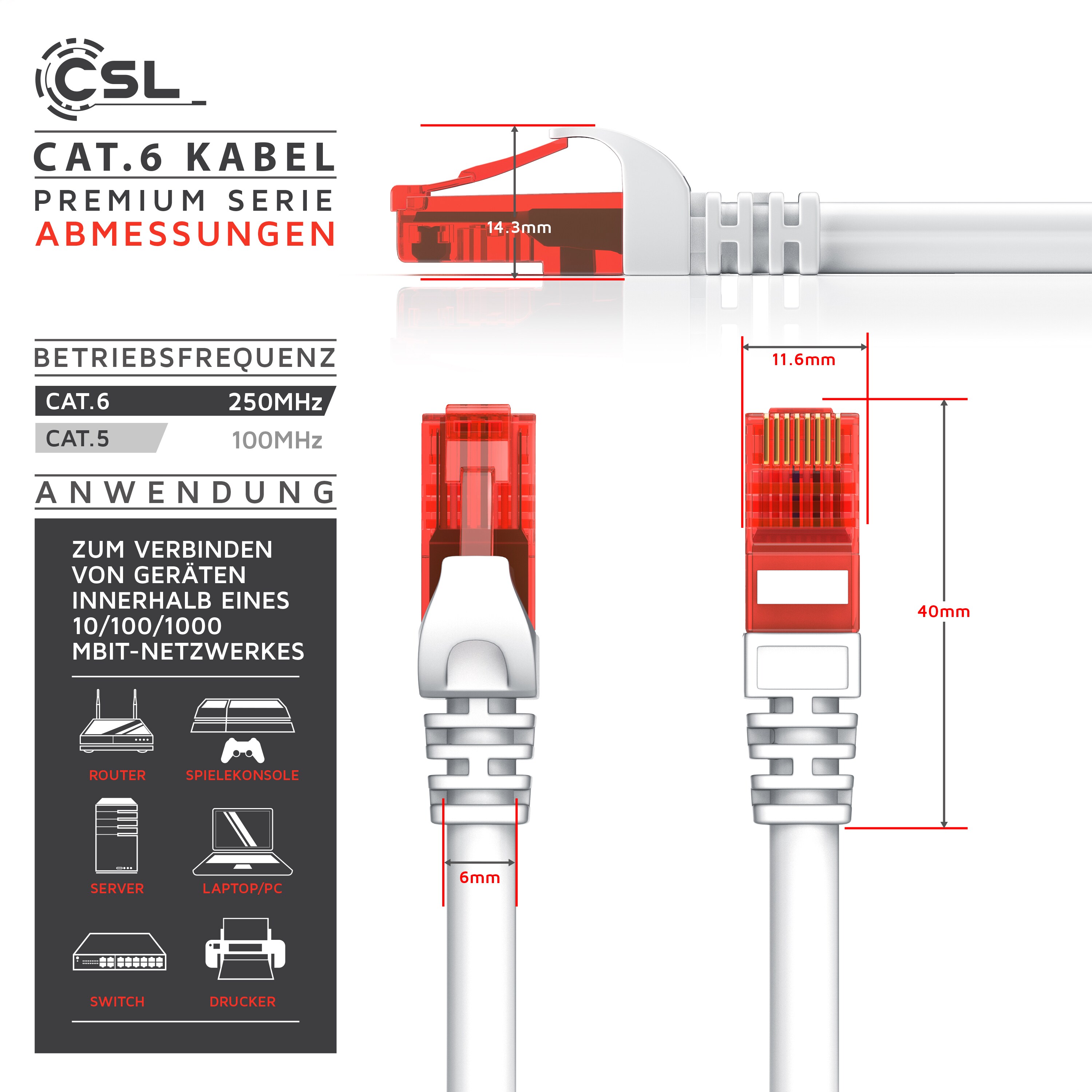CSL 20x Cat 6 Gigabit Ethernet LAN Kabel - mehrfach geschirmt - UTP Gigabit - 1000 Mbit/s - Patchkabel - Netzwerkkabel - 0,5m