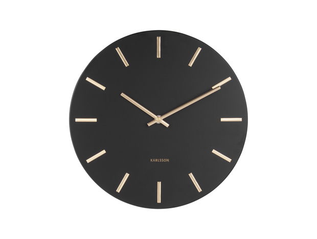 Wall clock Charm steel black w.gold battons small