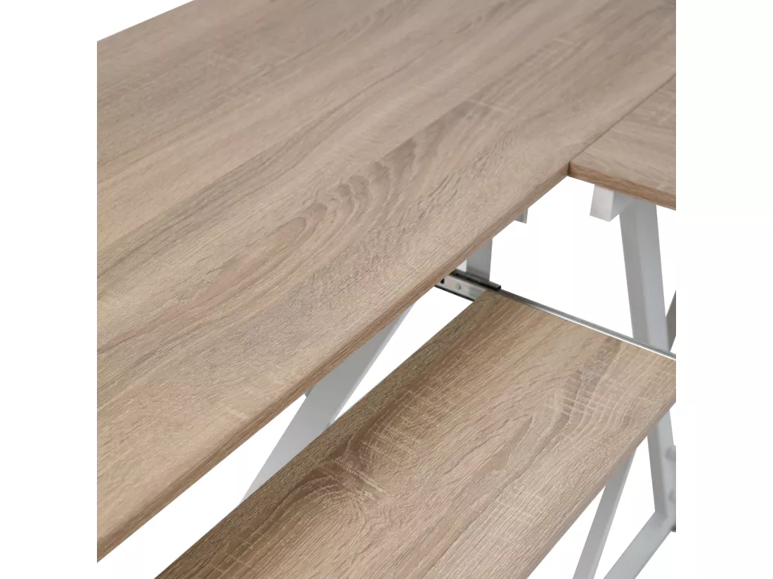 Bureau d'angle aspect noyer pieds métalliques