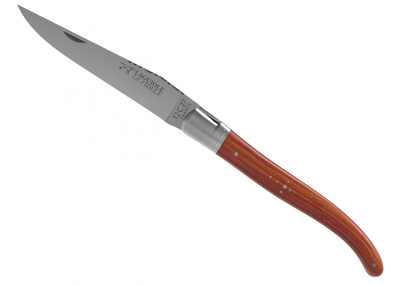 Couteau Laguiole avec un manche en bois de rose et 1 mitre en acier inoxydable