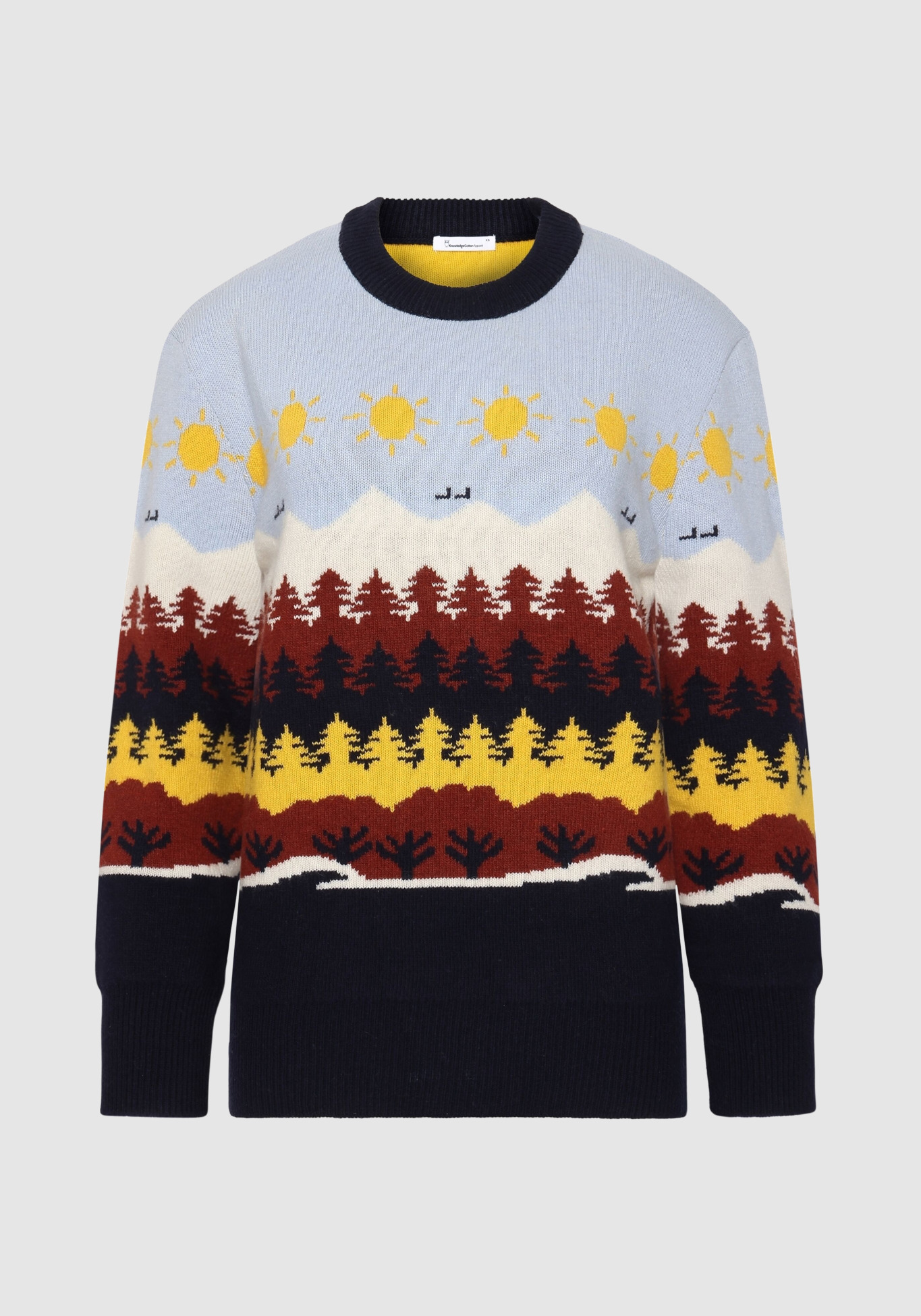 Knowledge Cotton Apparel Strickpullover Faroe Island Crew Neck Multi Color AOP