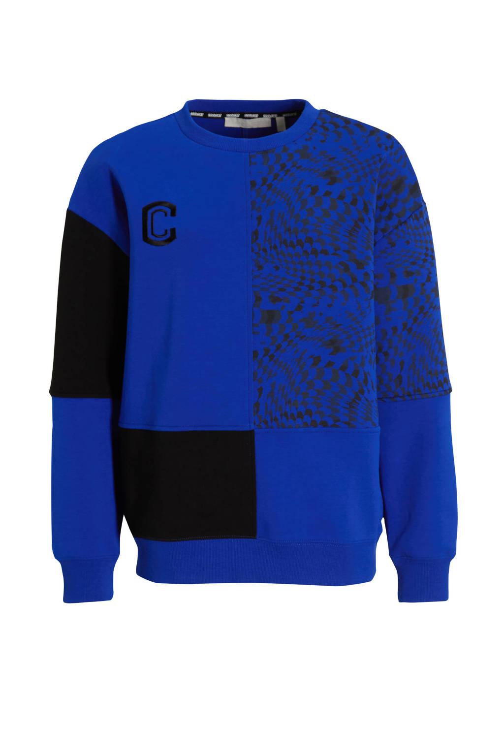 Coolcat Colourblock Sweater Nathan met Print Blauw
