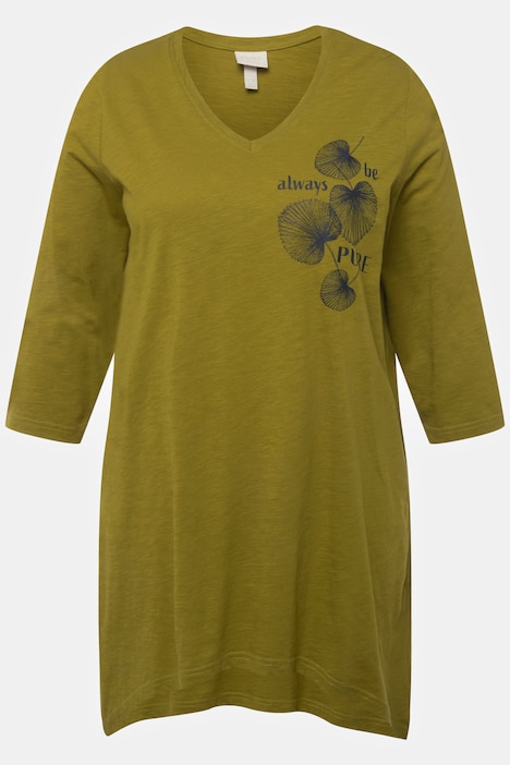 Shirt, Blätter, V-Ausschnitt, 3/4-Arm, Biobaumwolle