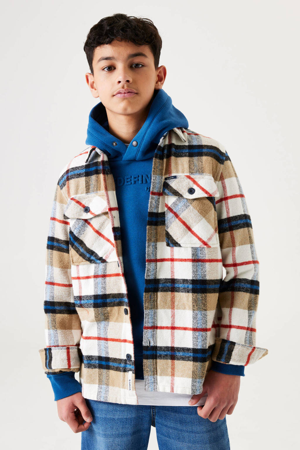 Garcia geruit overhemd beige/blauw/rood