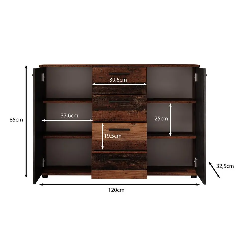 Meubella - Dressoir Bellini - Grijs - 120 cm