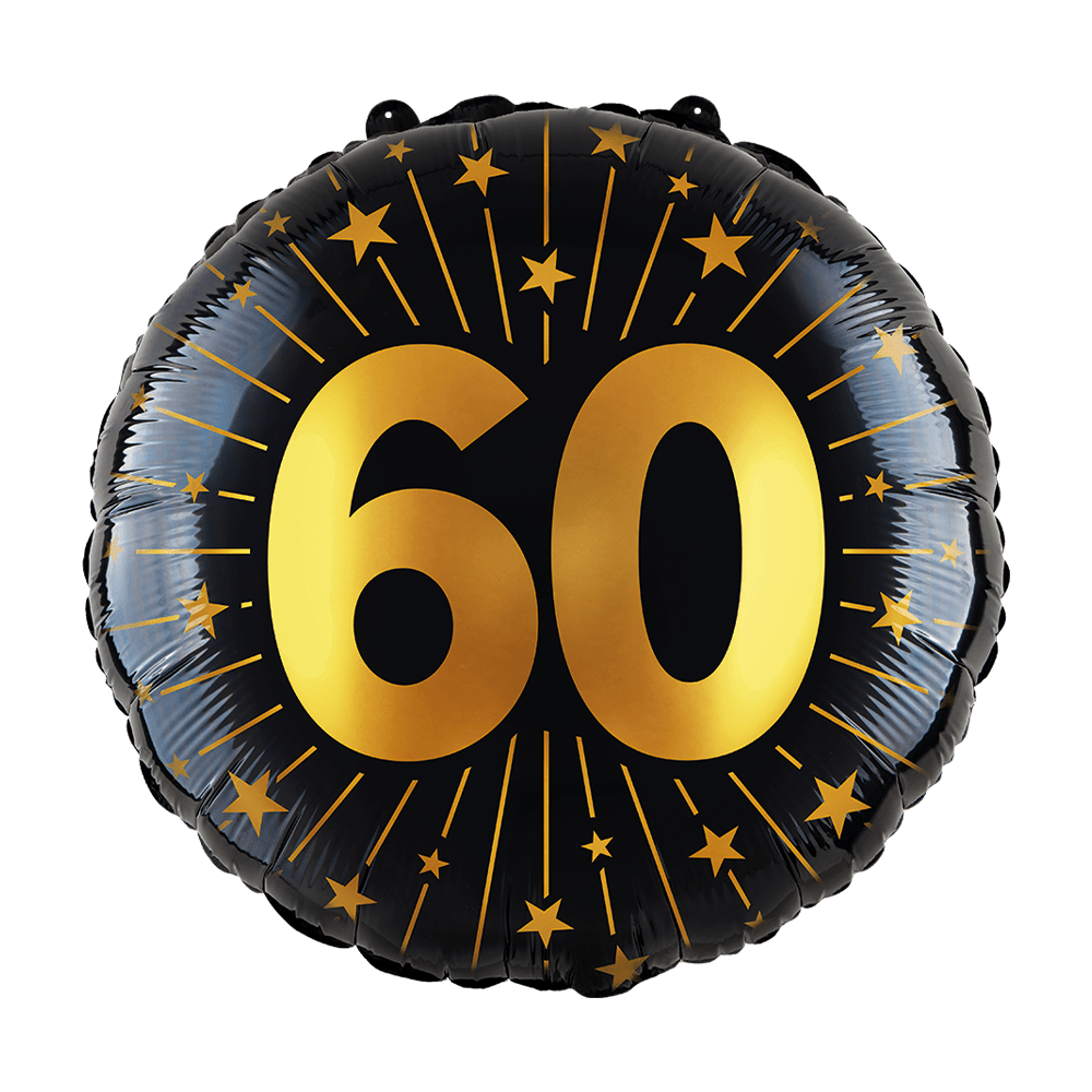 60 Jaar Helium Ballon Zwart Goud Sterren Leeg 45cm