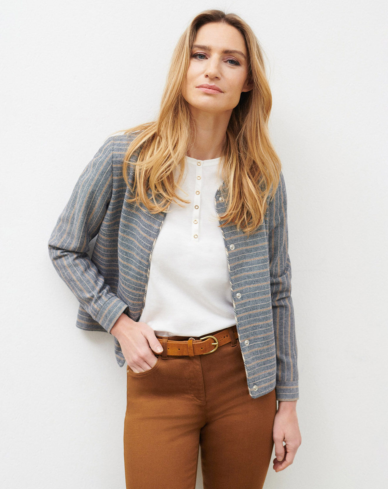 Caroll Veste en Laine mélangée Danila rayée bleu marine