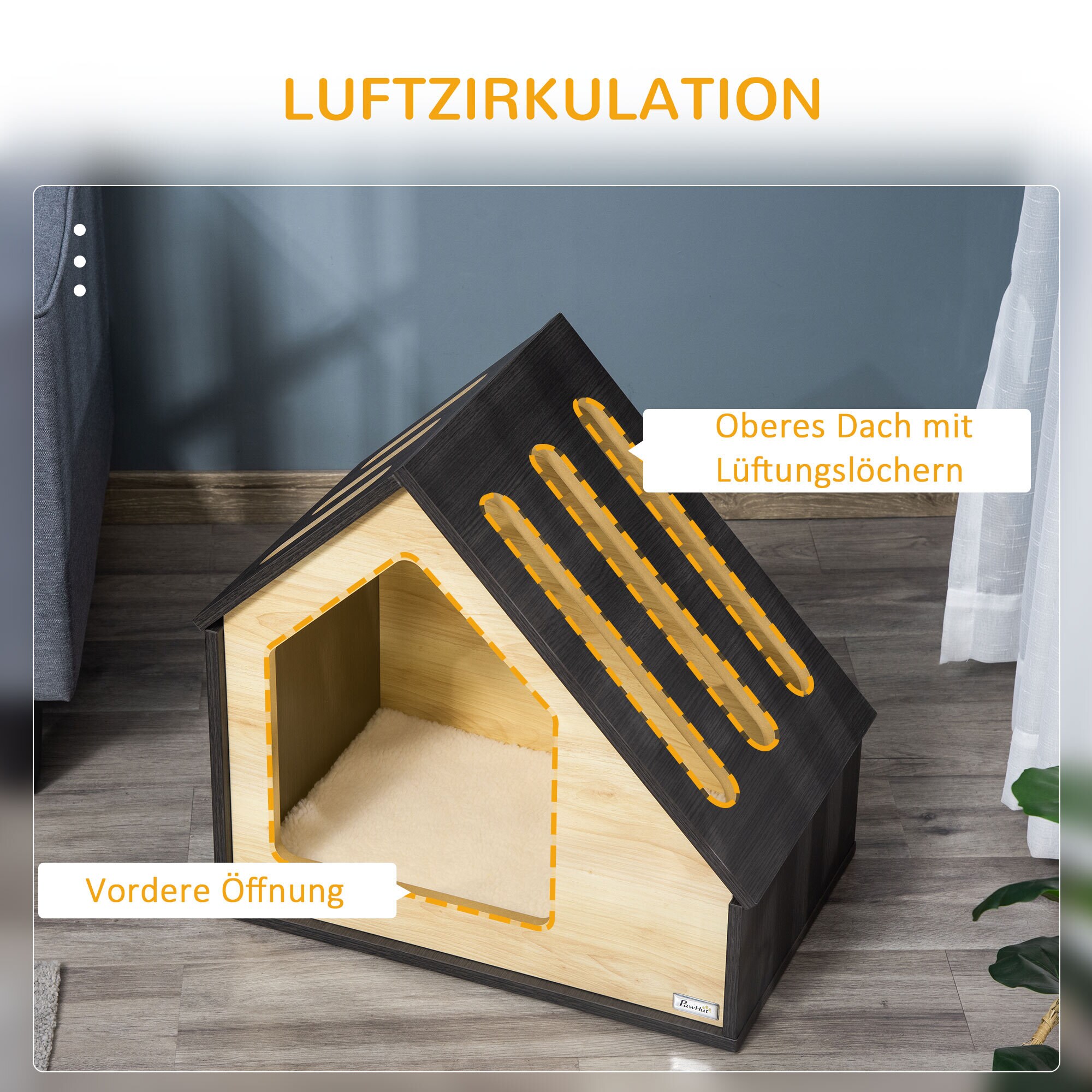 PawHut Hundehütte mit Kissen braun 60B x 40T x 59,2H cm