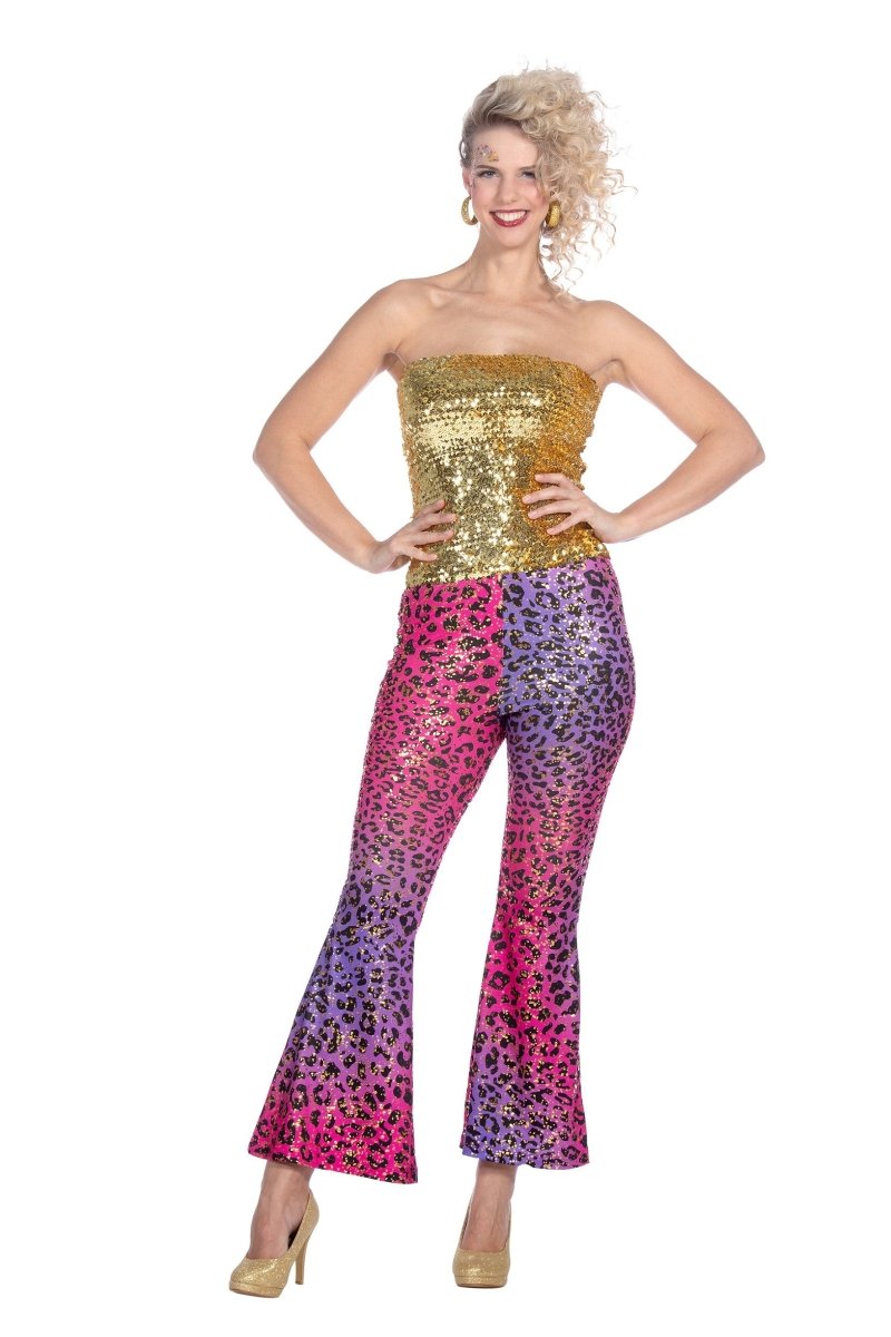 Hippie 60S Broek Paars Roze Dames Glitter