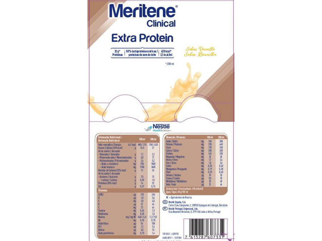 SUPLEMENTO MERITENE EXTRA PROTEIN BAUNILHA 4X200ML