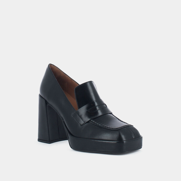 Mocassins à talons  en cuir noir