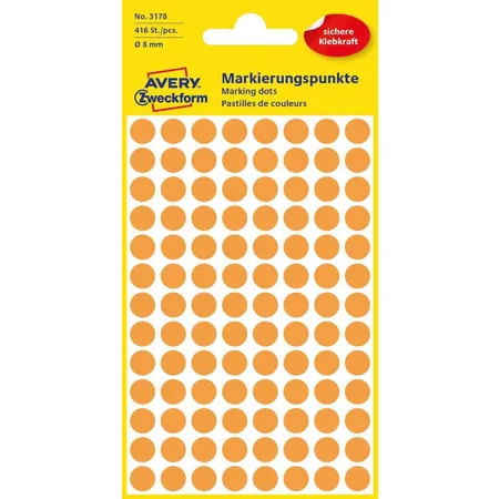 Avery Zweckform 3178 Markierungspunkte Ø 8 mm, 4 Bogen/416 Etiketten, neonorange