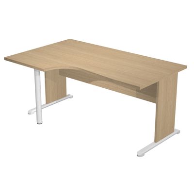 Bureau compact Trend - retour à gauche avec pieds bois + pied de renfort - L160 - plateau imitation chêne