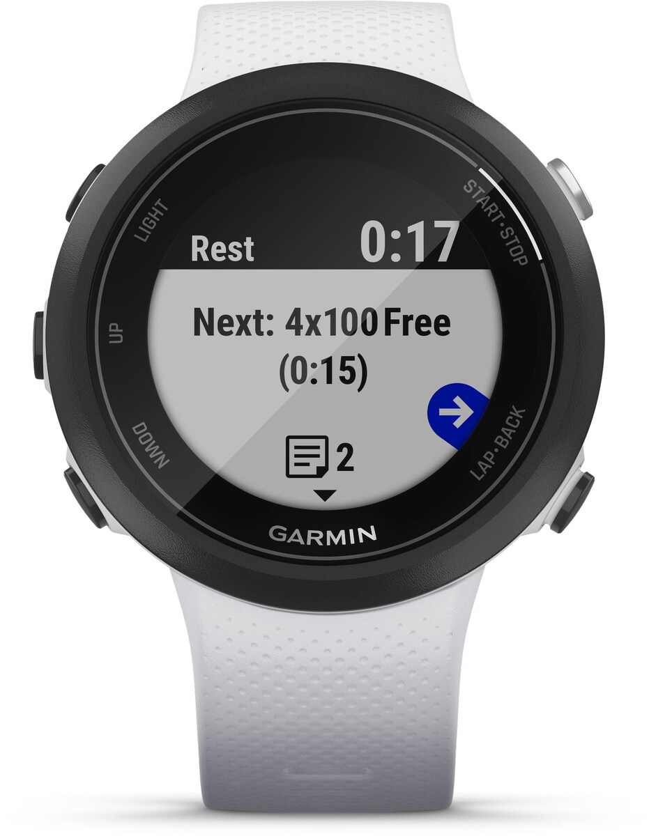 Garmin Swim2 mit Silikon-Armband 20mm Steinweiss/Schwarz