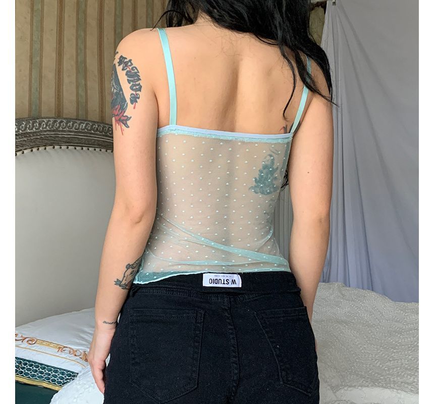 Honet - Doorzichtige, slim-fit crop top met kanten paneel en mesh
