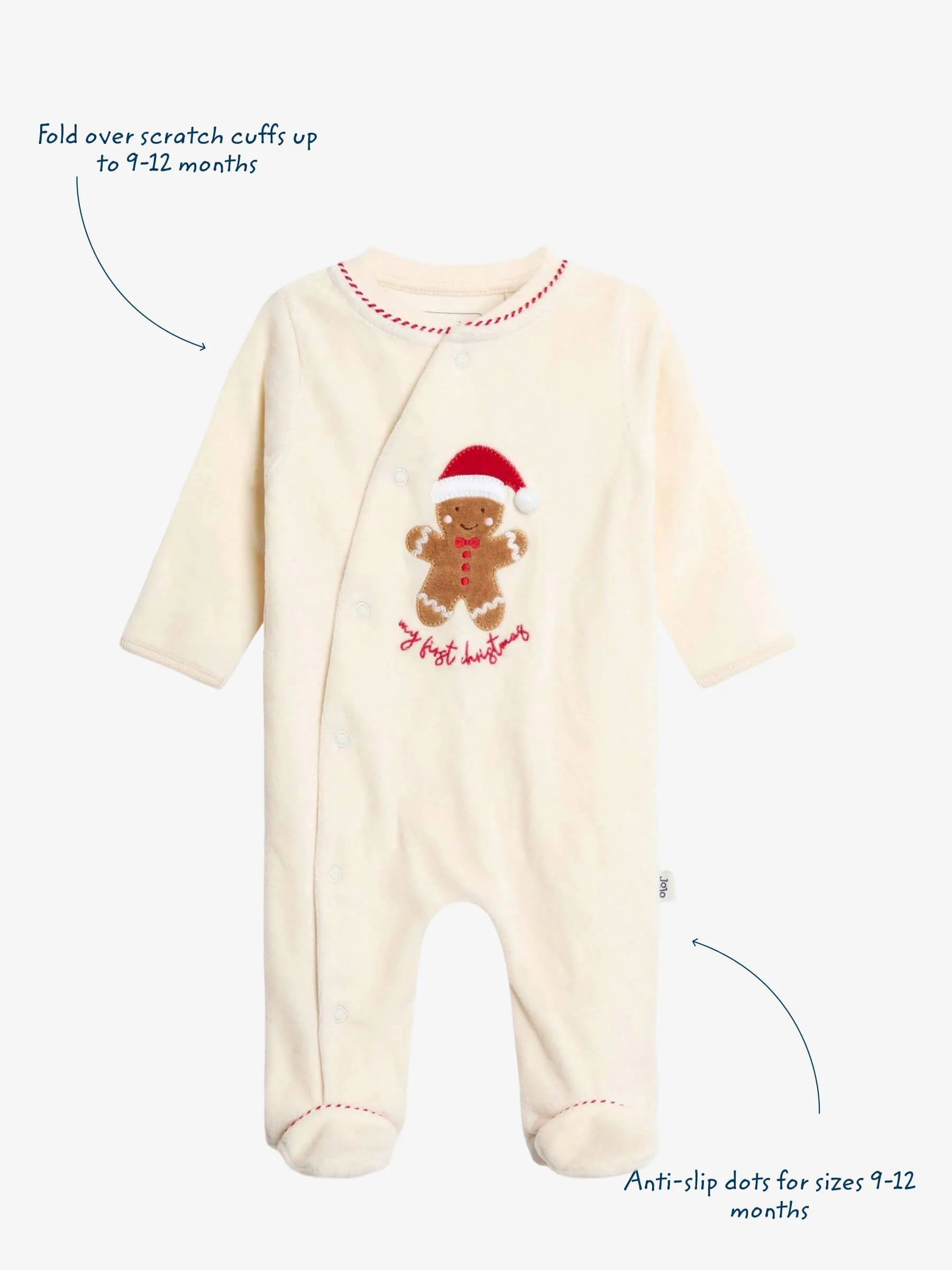 JoJo Maman Bébé Mijn Eerste Kerstmis Gingerbreadman velours All-in-one