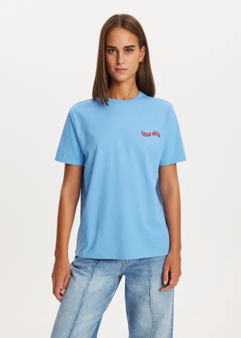 T-shirt met print grow wild blauw (BLW.RO)