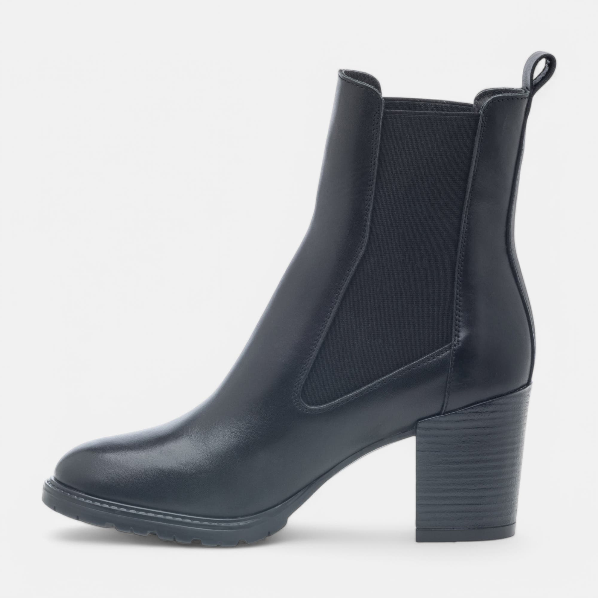 Boots chelsea à talon Femme en cuir noir