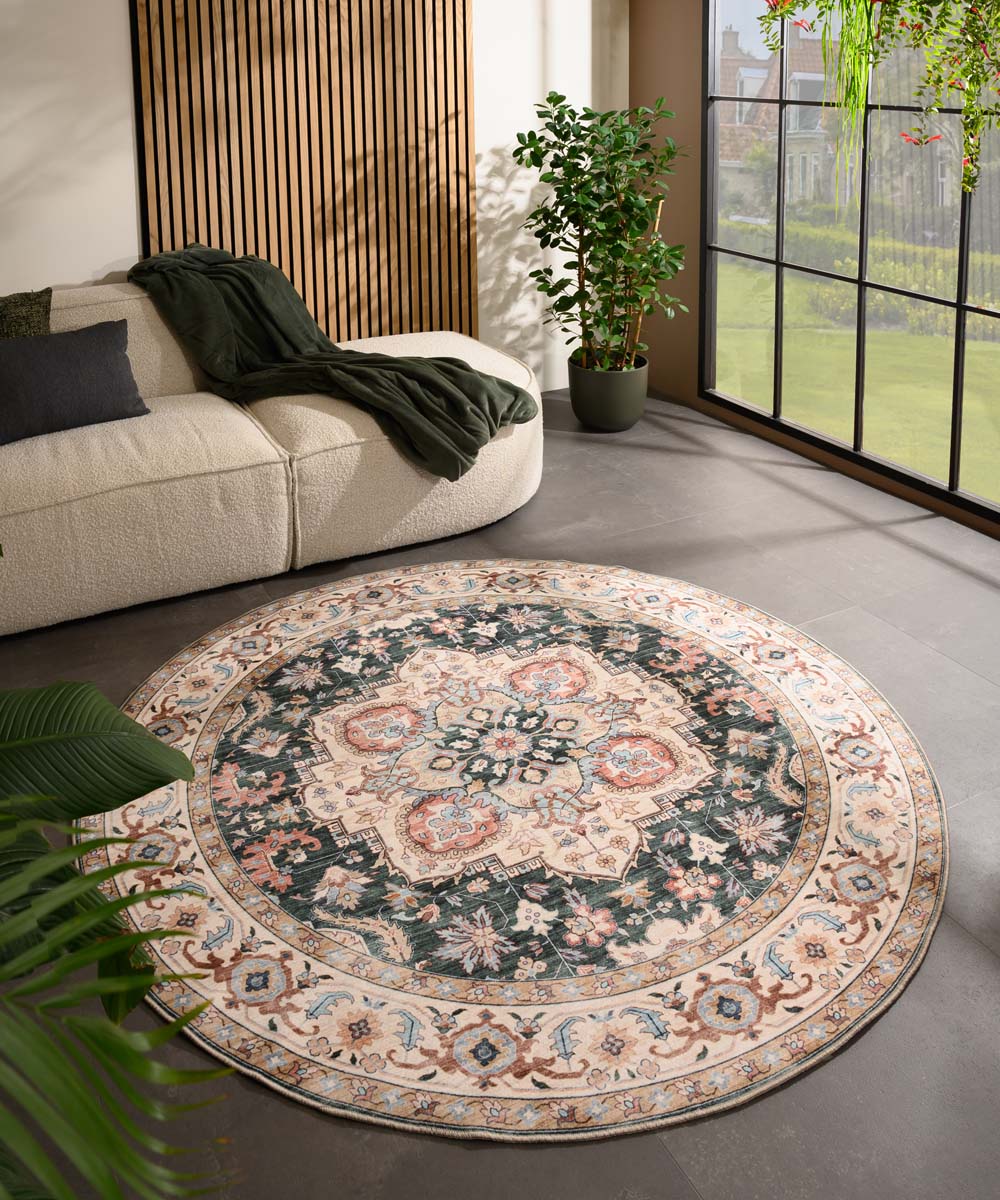 Heritaged Rond Vintage buitenkleed - Valenca Fino groen|rood - 160 cm