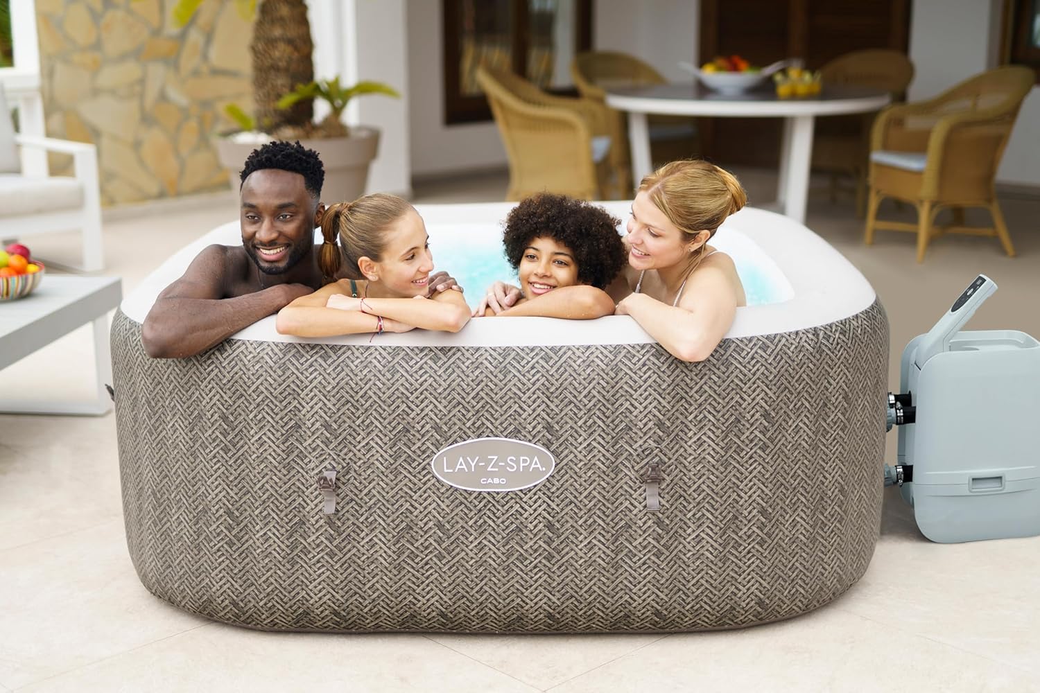Bestway® Lay-Z-SPA® Energiespar-Whirlpool Cabo HydroJet™ mit App-Steuerung, für 6 Personen 180 x 180 x 71 cm, Kreuzgeflecht-Optik (Eichengrau)