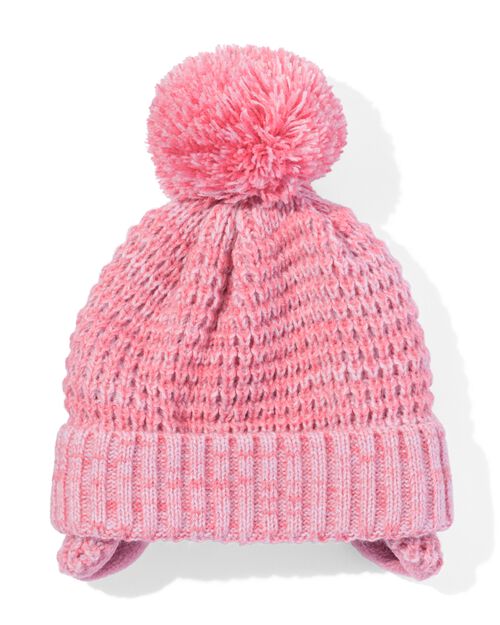 bonnet pour bébé avec pompon à rayures rose