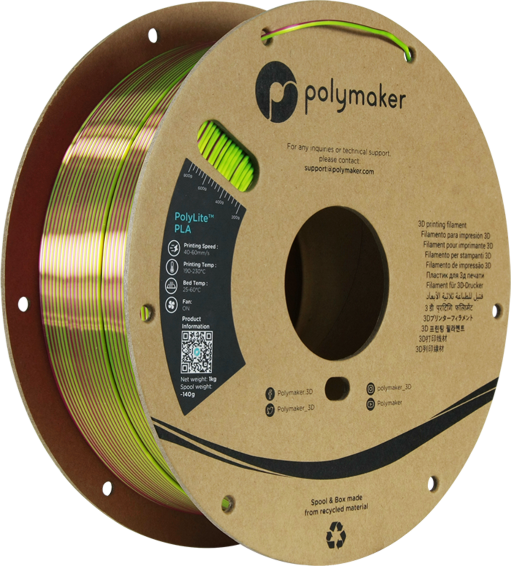 Polymaker  PolyLite Dual Silk PLA Aubergine Lime-Magenta, 1,75 mm / 1000 g    Zweifarbiges PLA-Filament mit seidigem Finish