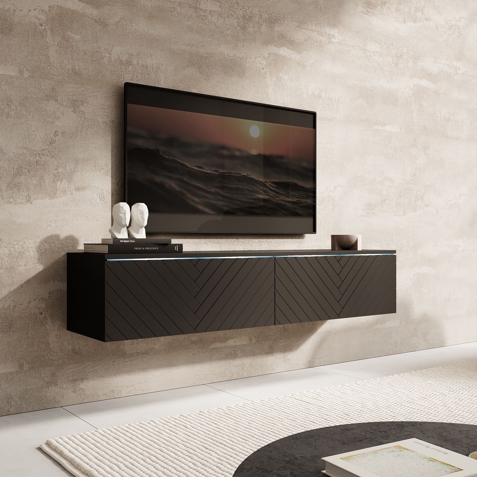 Dixon - TV-Meubel - Zwart visgraat - 140 cm