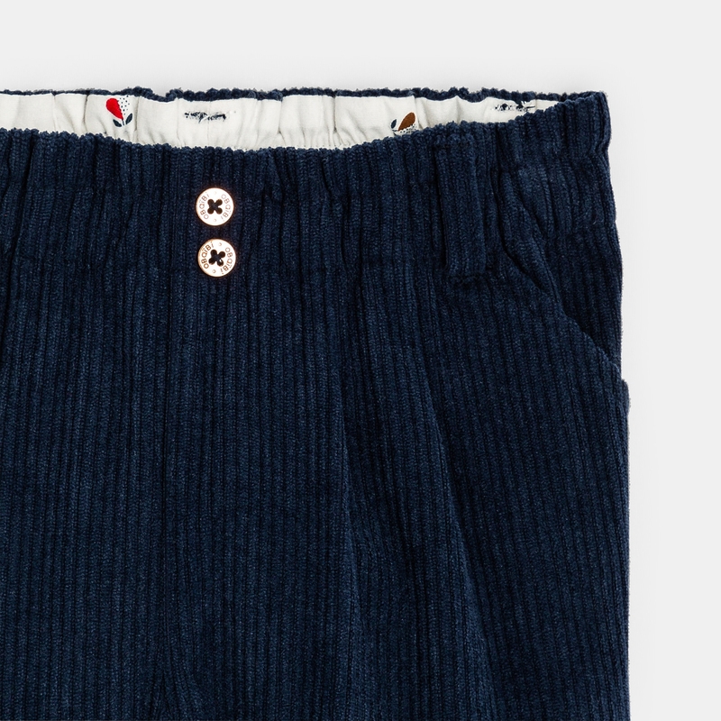 Pantalon paperbag en velours côtelé bleu bébé fille