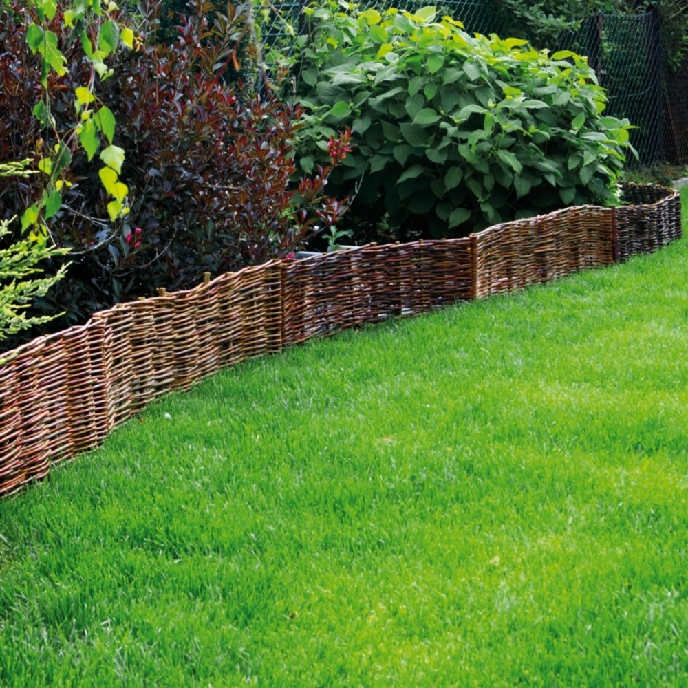 Lot de 4 bordures de jardin bois pour parterre en osier tressé et piquets noisetier à planter l 1 m x h 35 cm