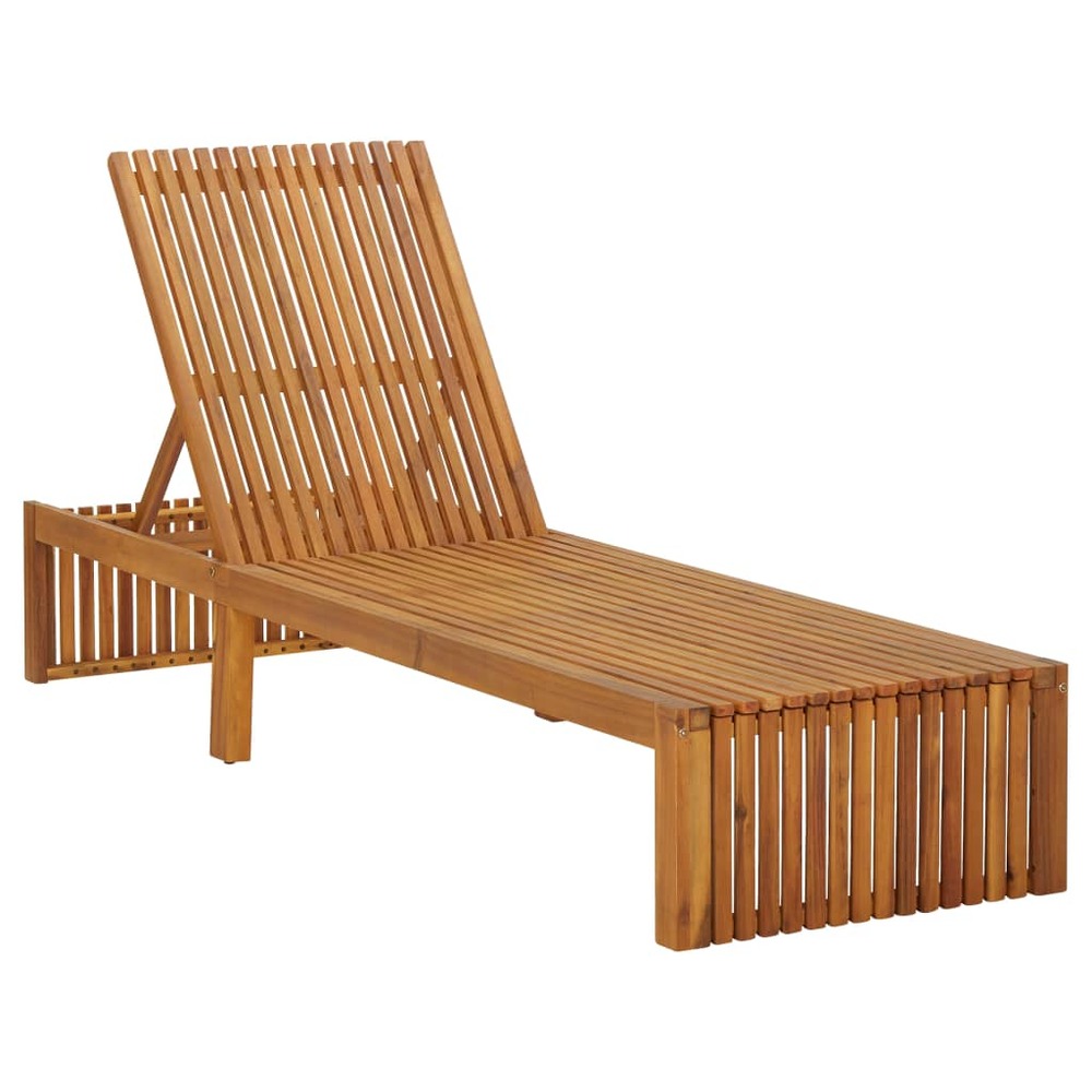 Transat chaise longue bain de soleil lit de jardin terrasse meuble d'extérieur avec coussin bois d'acacia solide