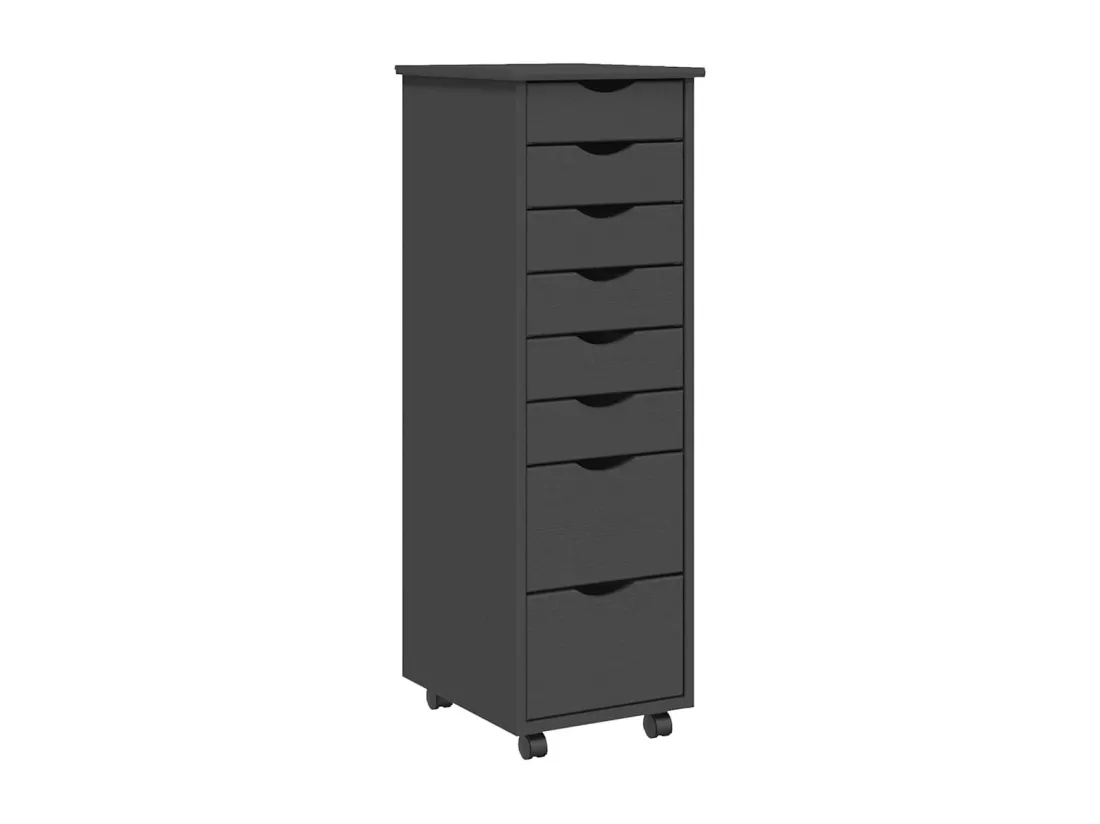 Armoire roulante avec tiroirs MOSS gris bois de pin solide