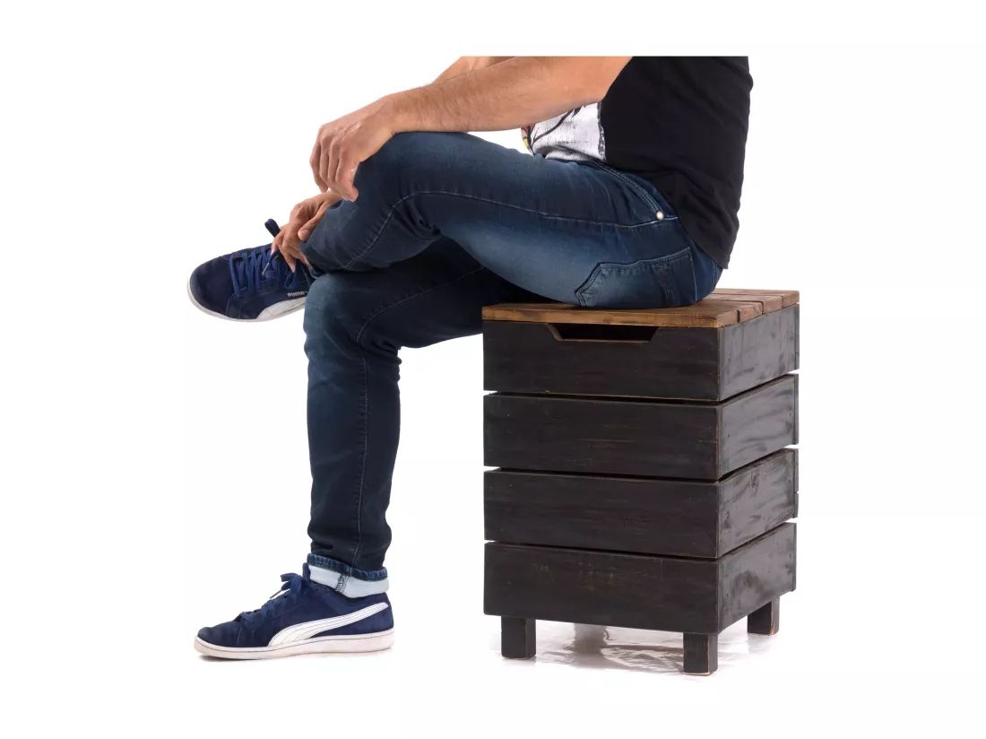 PANIER À LINGE STOCKAGE 50 Bois massif, couvercle pliable 04 schwarz-natur