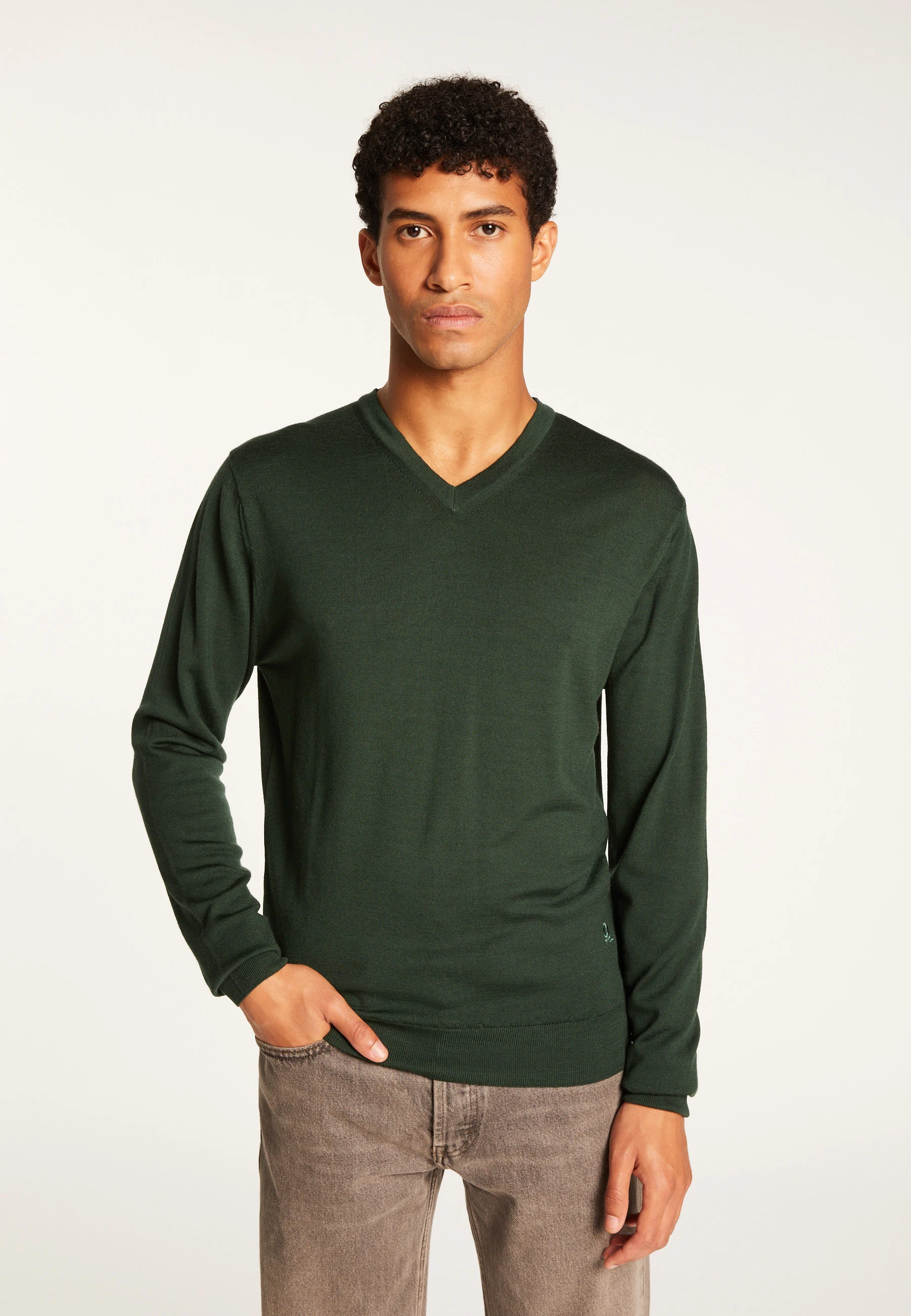 ELMOAH24 - Pull col v en laine mérinos | Vert
