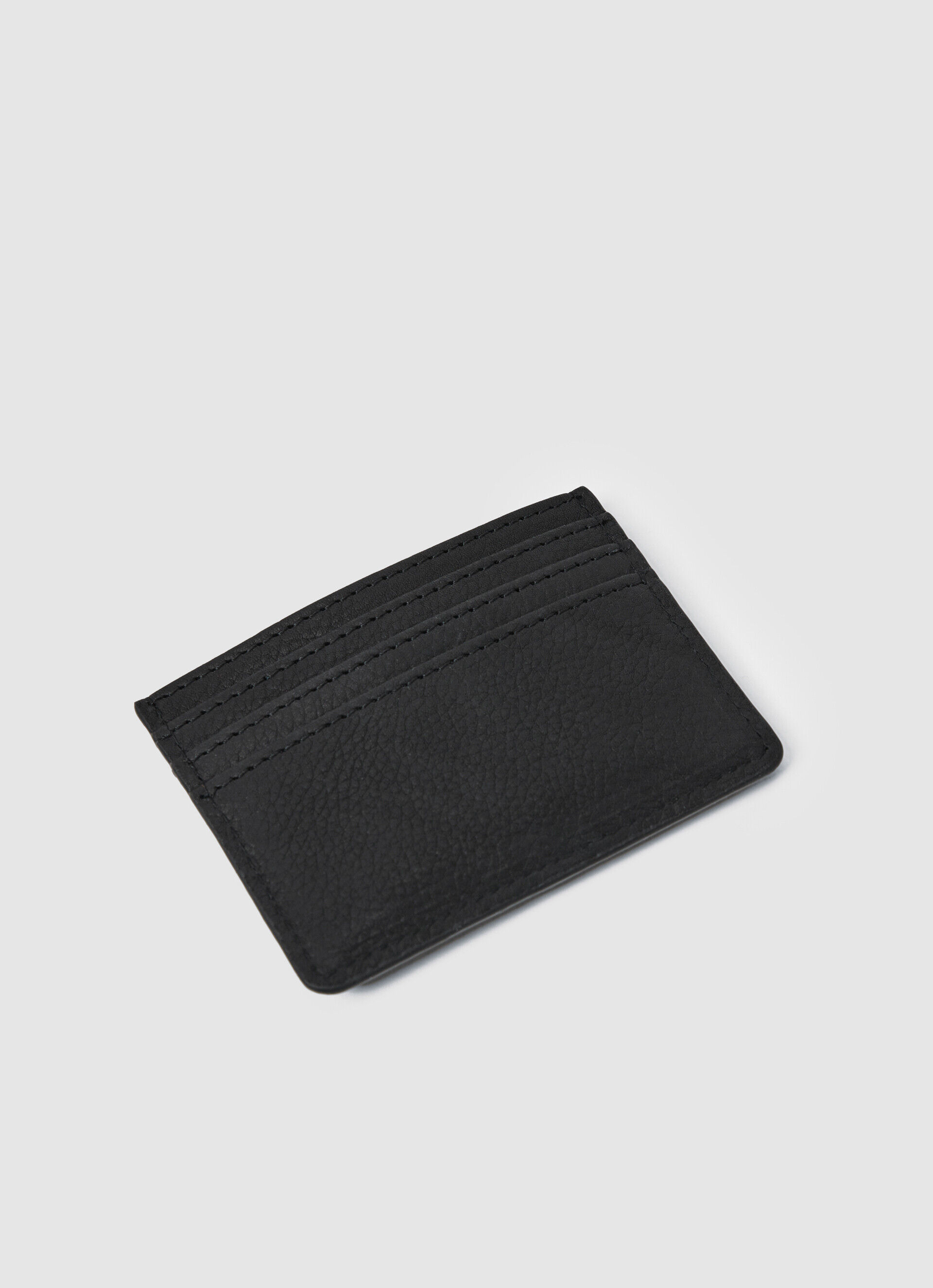 Porta-cartões em couro com forro estampado - preto, tamanho único