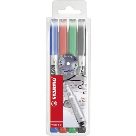 Permanent-Marker - STABILO Write-4-all - fein - 4er Pack - blau, rot, grün, schwarz